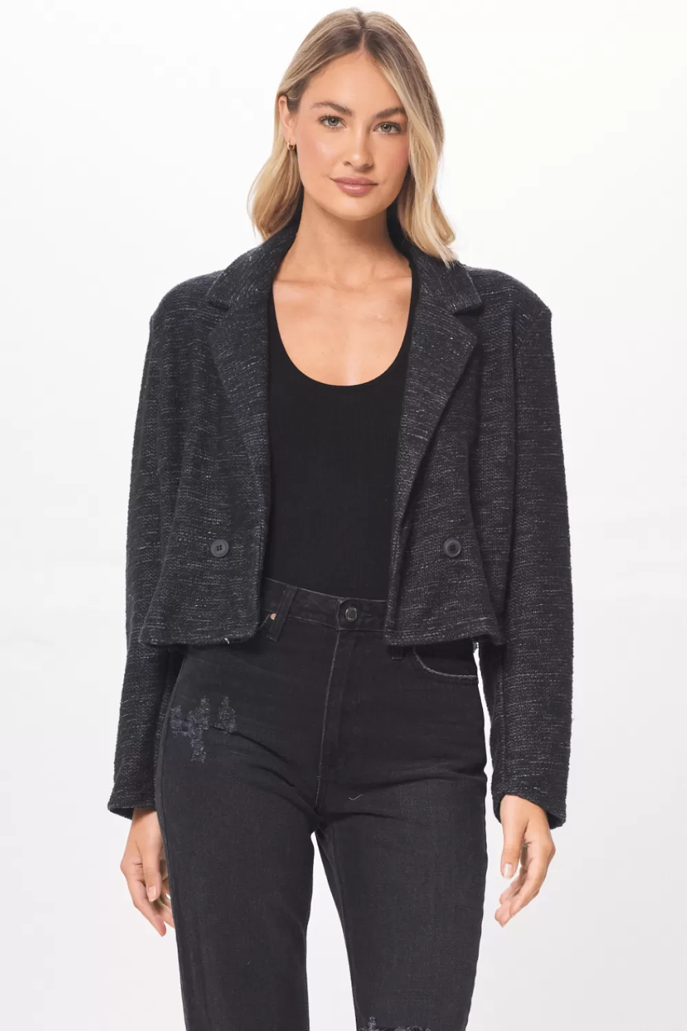 Vintage Havana Charcoal Oversized Textured Knit Blazer