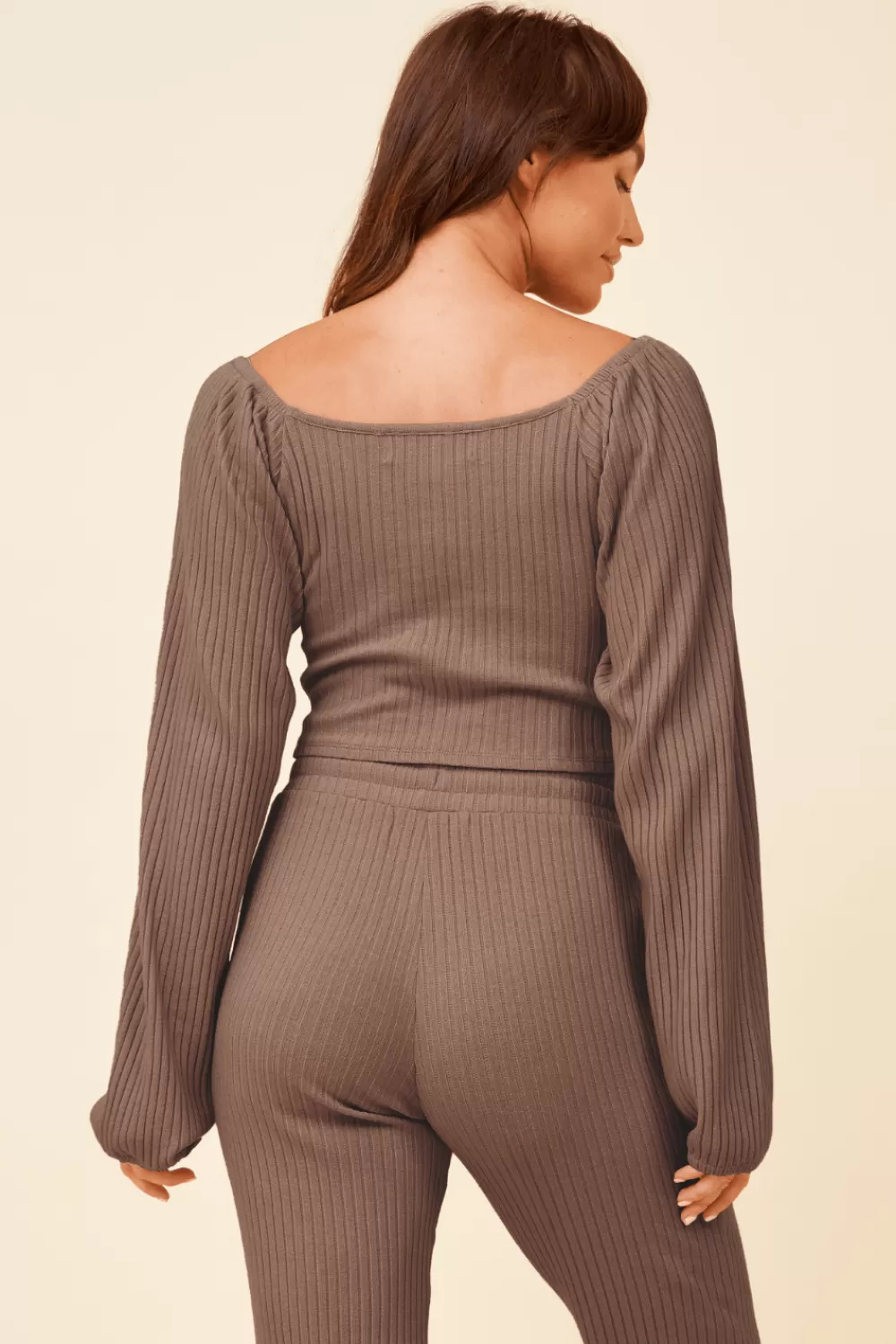 Vintage Havana Chestnut Double Twist Ribbed Long Sleeve Top