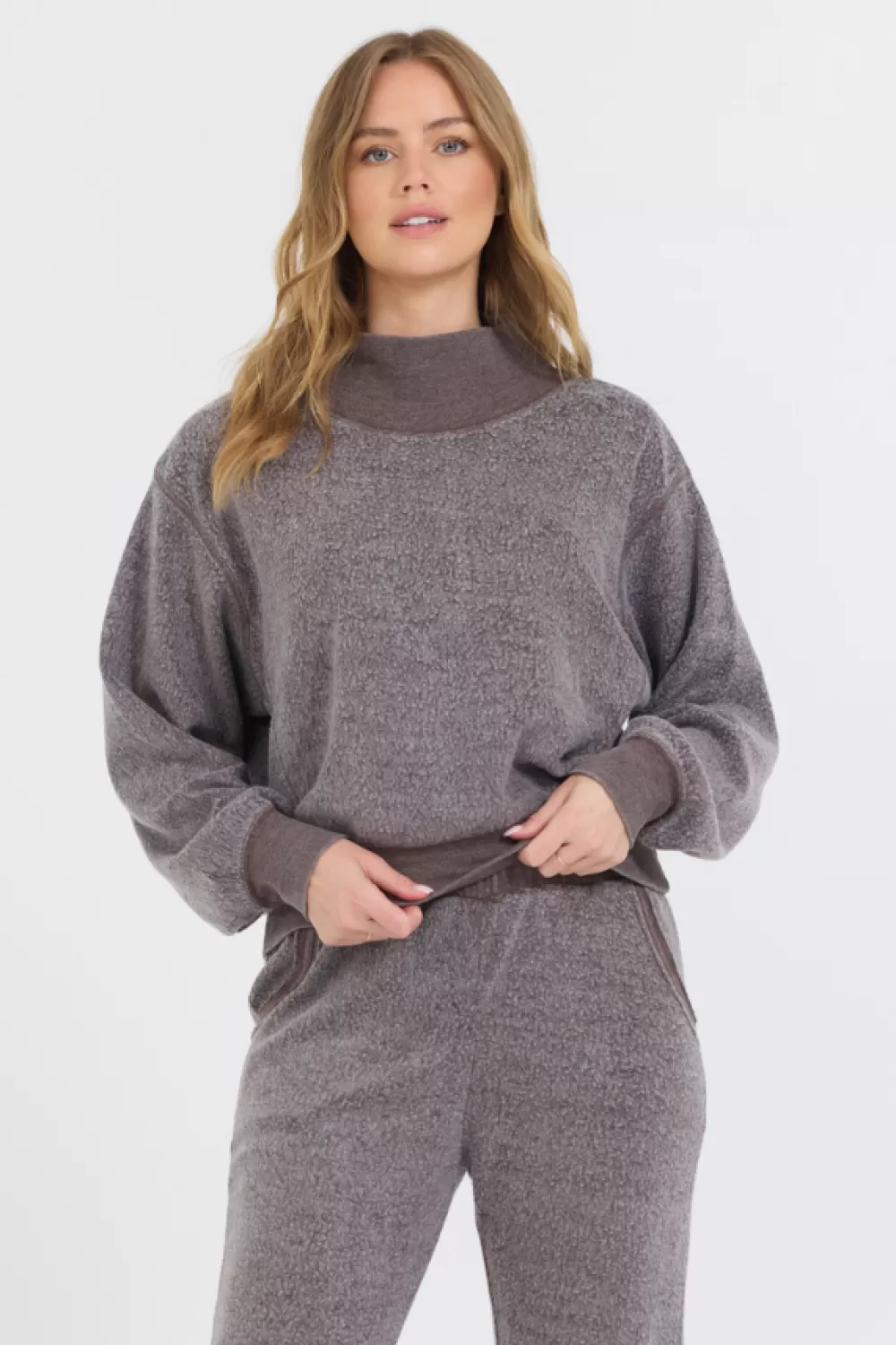 Vintage Havana Chocolate Syrup Reverse Fleece Mock Neck Sweatshirt