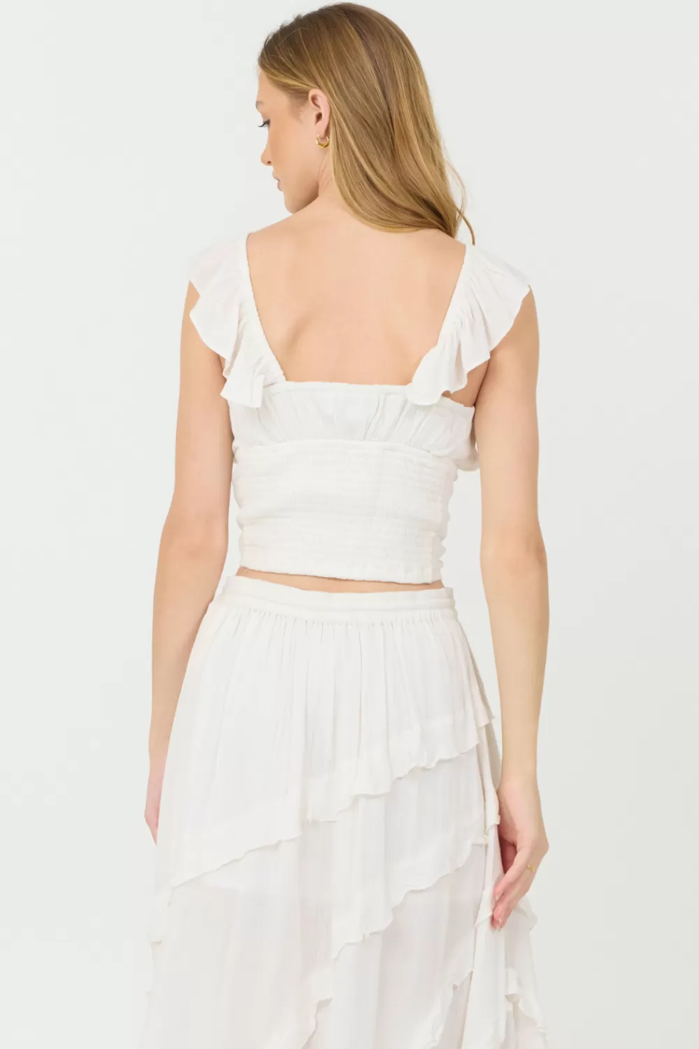 Vintage Havana Clean White Rayon Crinkle Flutter Sleeve Top