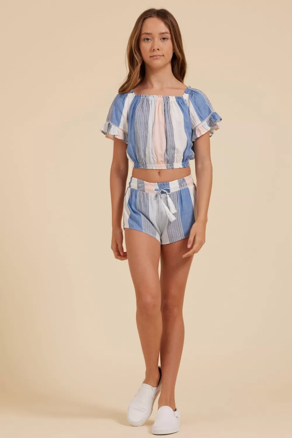 Kids Vintage Havana Clearwater Stripe Off Shoulder Bell Sleeve Top