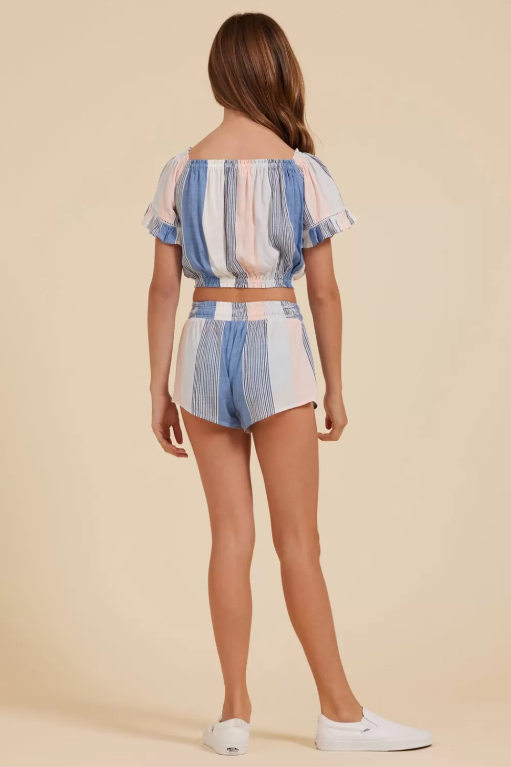 Kids Vintage Havana Clearwater Stripe Off Shoulder Bell Sleeve Top