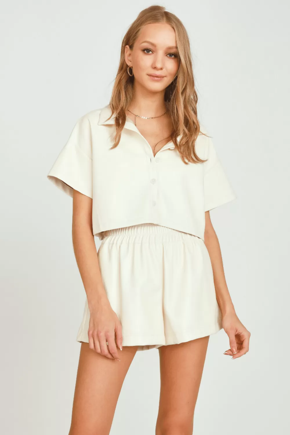 Vintage Havana Cream Faux Leather Camp Shirt