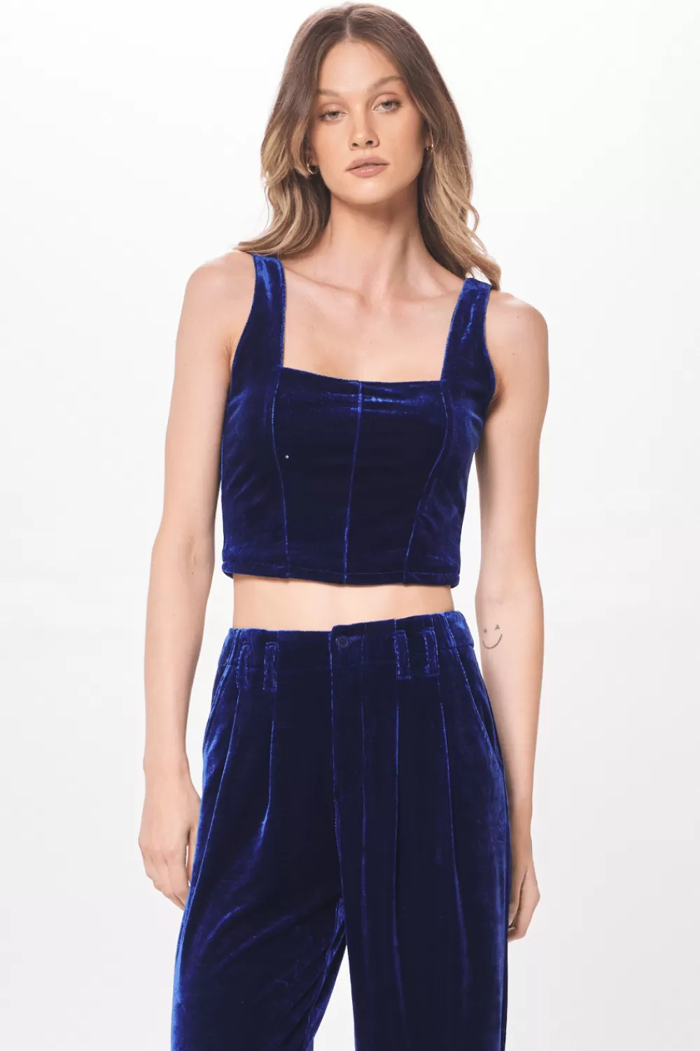 Vintage Havana Deep Blue Velvet Corset Top