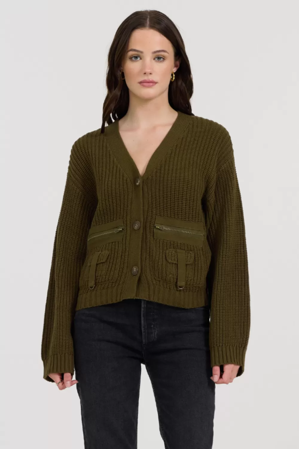 Vintage Havana Deep Olive Fitted Utilty Cardigan