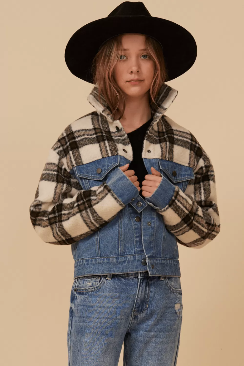 Kids Vintage Havana DENIM AND PLAID JACKET