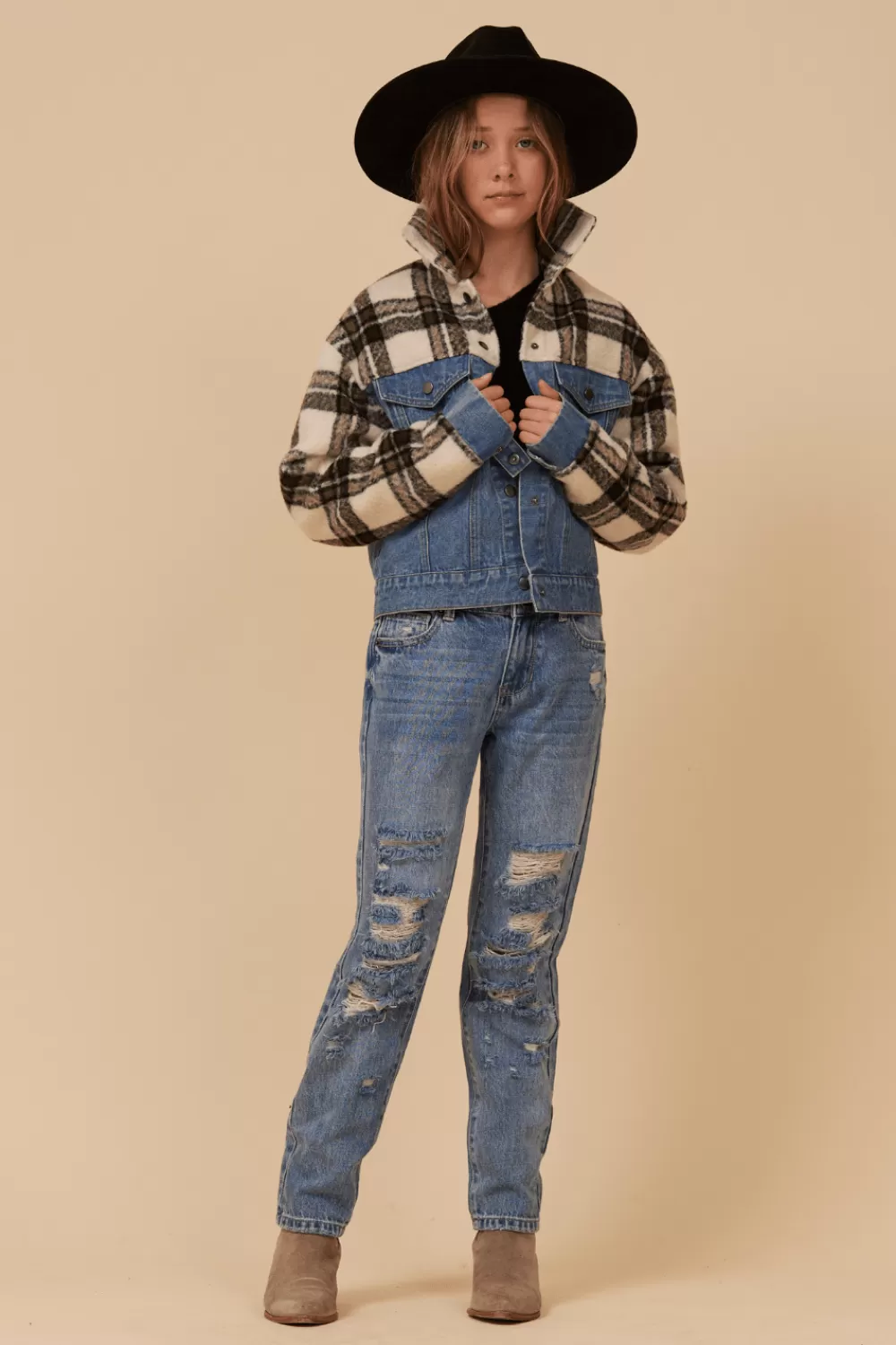 Kids Vintage Havana DENIM AND PLAID JACKET