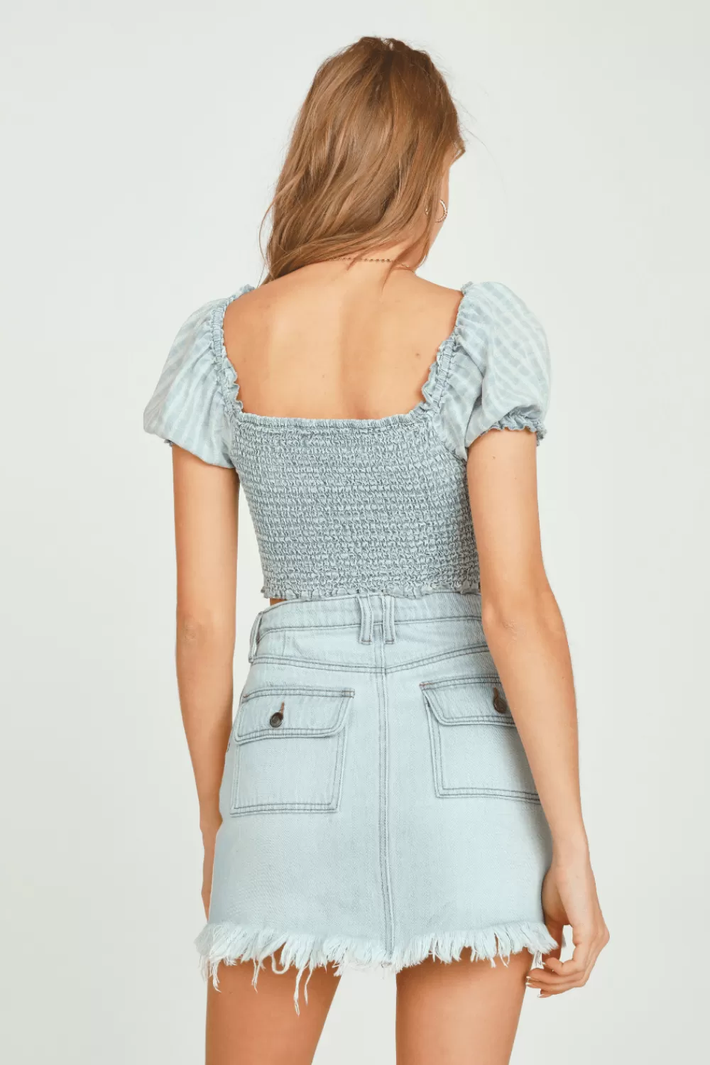 Vintage Havana Denim W/ Ivory Dobby Ripstop Smocked Waist Top