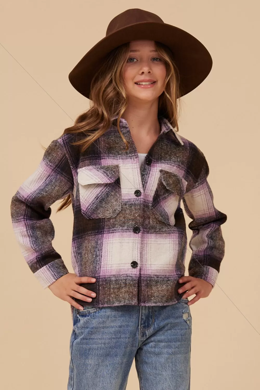 Kids Vintage Havana FLANNEL SHACKET- LAVENDER