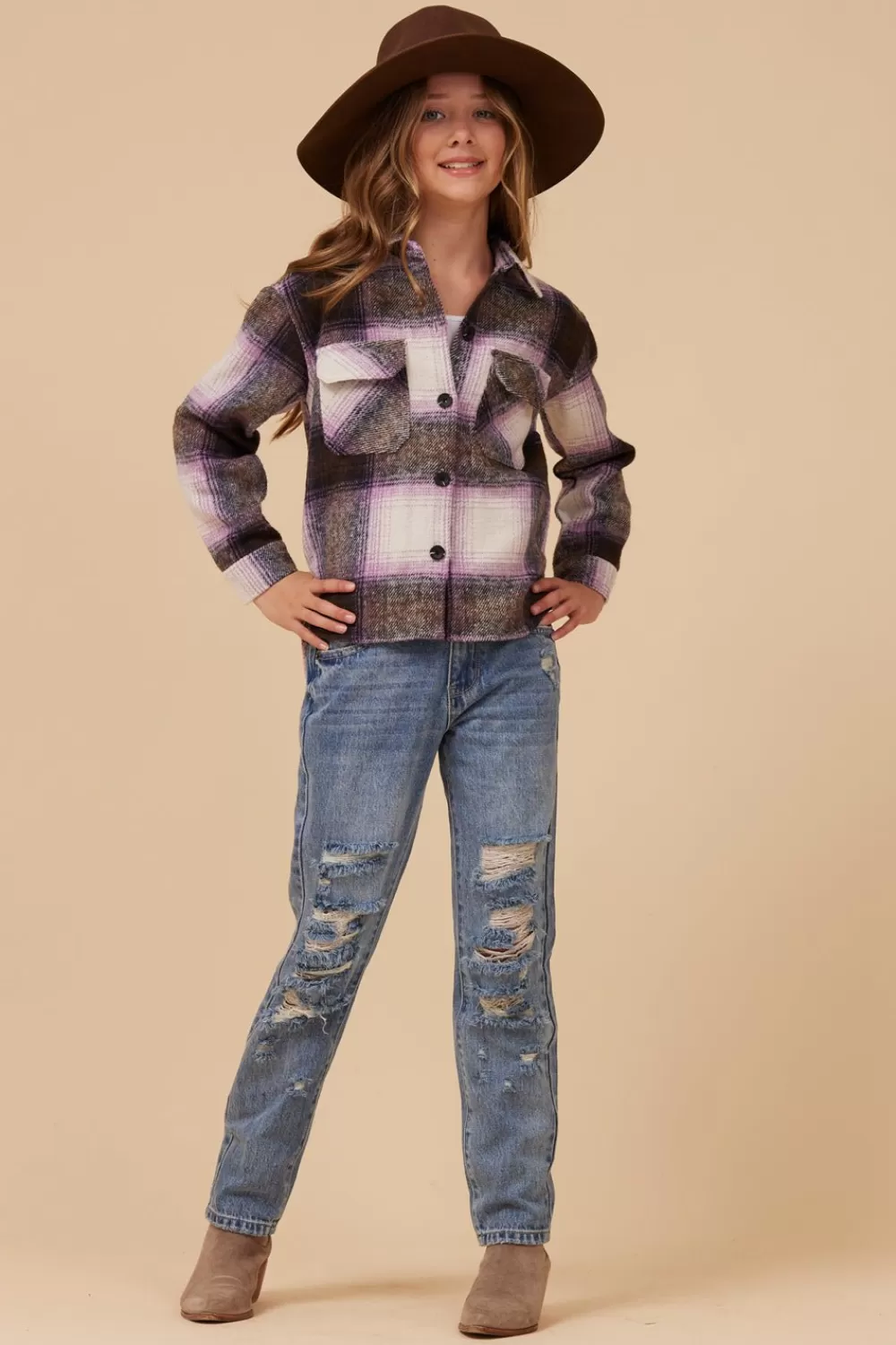 Kids Vintage Havana FLANNEL SHACKET- LAVENDER