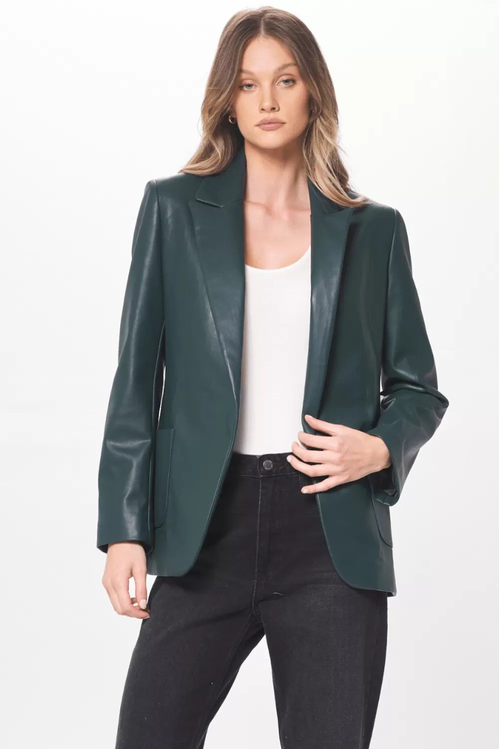 Vintage Havana Forest Green Faux Leather Blazer