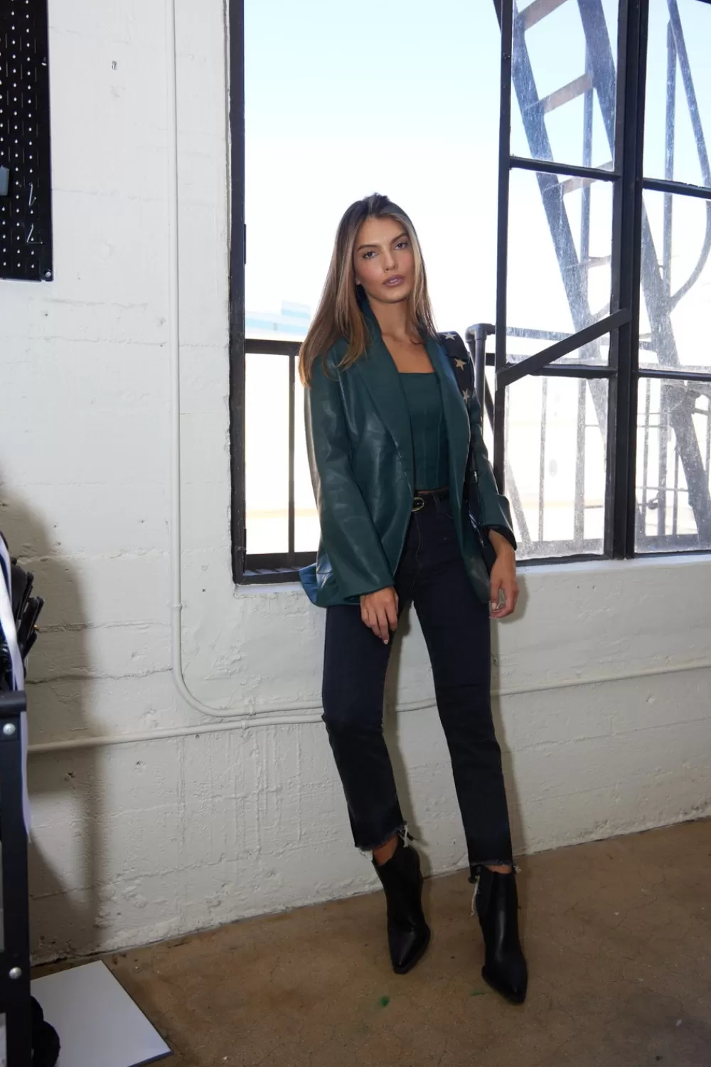 Vintage Havana Forest Green Faux Leather Blazer