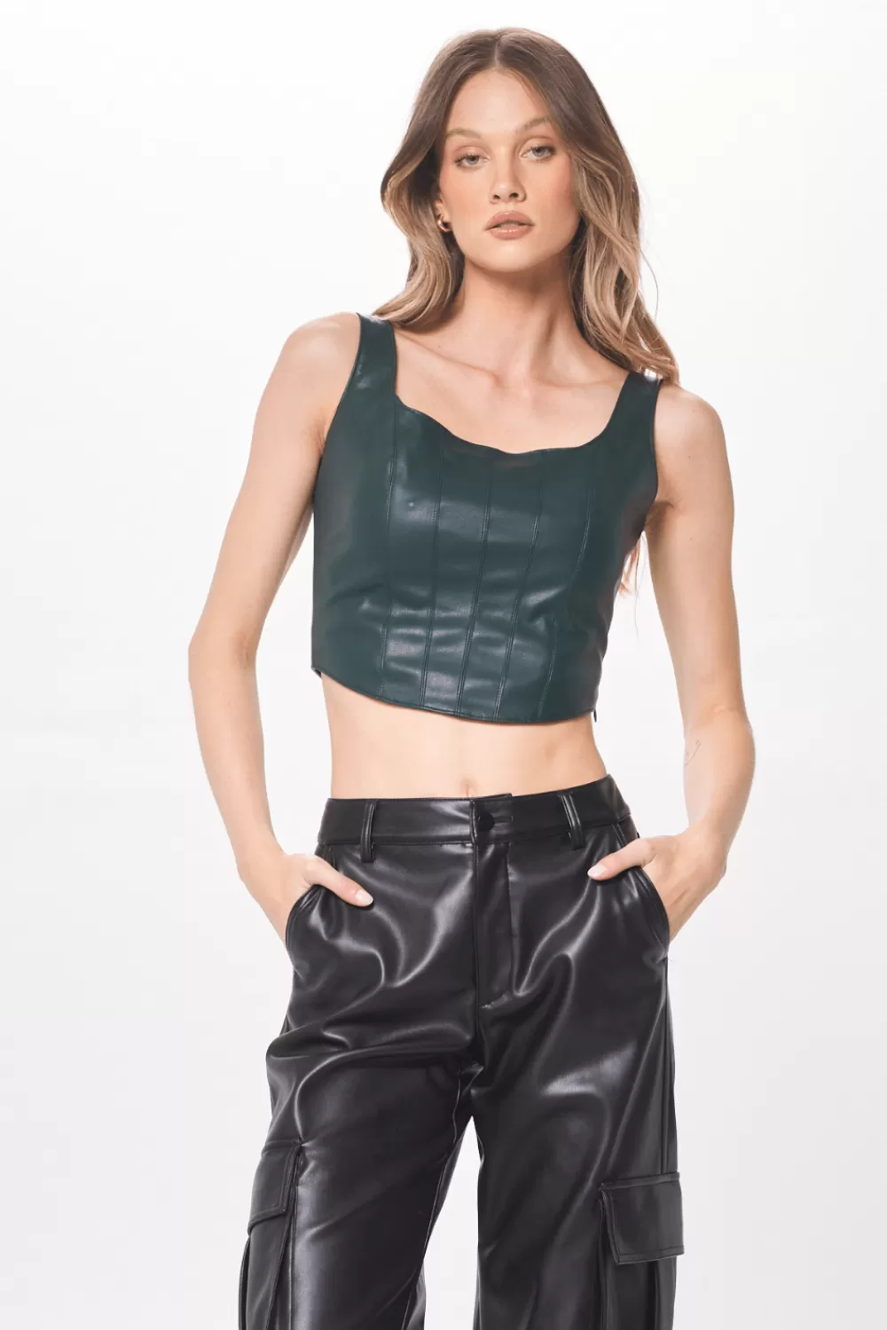 Vintage Havana Forest Green Faux Leather Corset