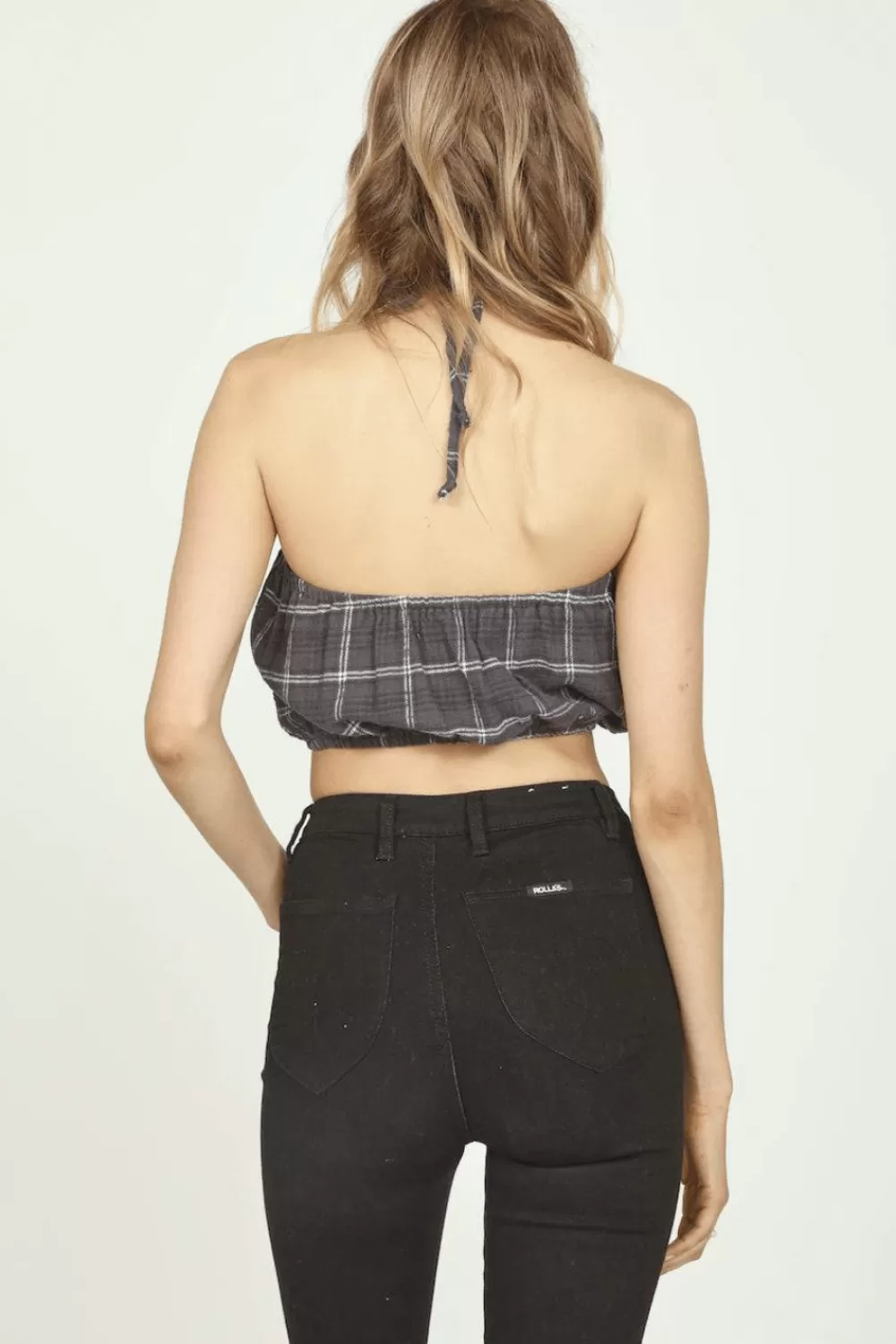 Vintage Havana Grey Plaid Flannel Halter Bandeau