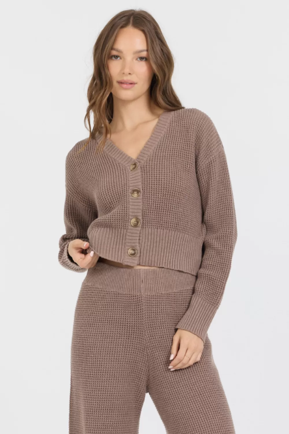 Vintage Havana Heather Brown Waffle Knit Cardigan