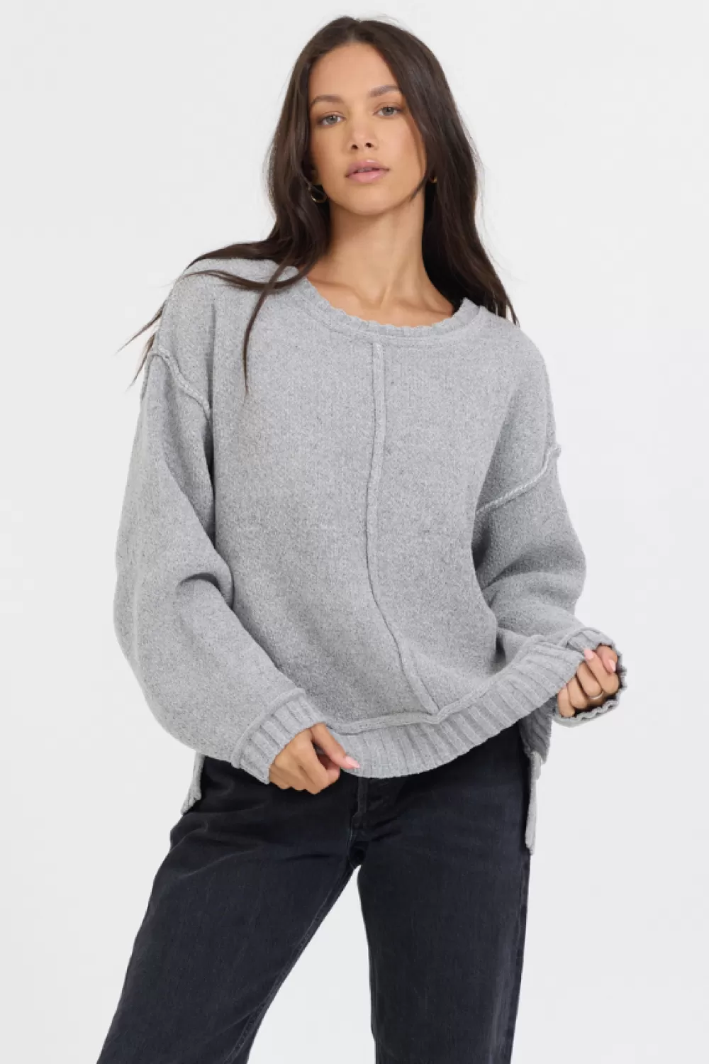 Vintage Havana Heather Grey W/ Ivory Jacquard Knit Skull Sweater