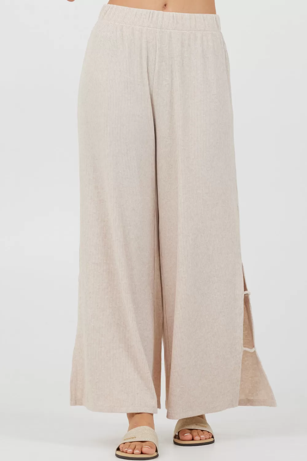 Vintage Havana Heather Oatmeal Drapey Knit Cut Out Pants