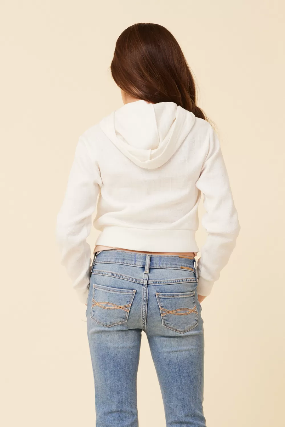Kids Vintage Havana Ivory Crop Zip Up Thermal Hoodie