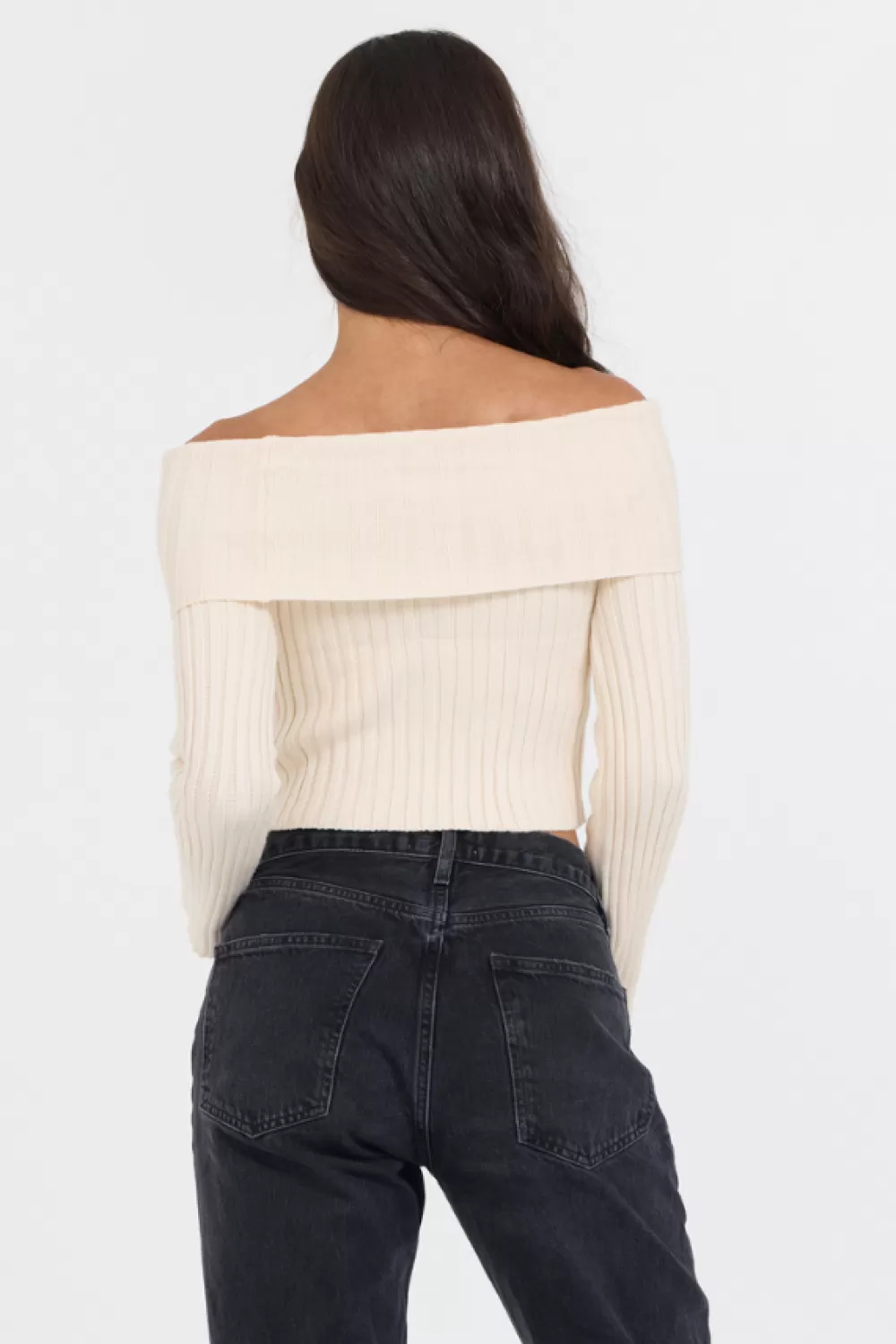 Vintage Havana Ivory Distressed Off Shoulder Sweater