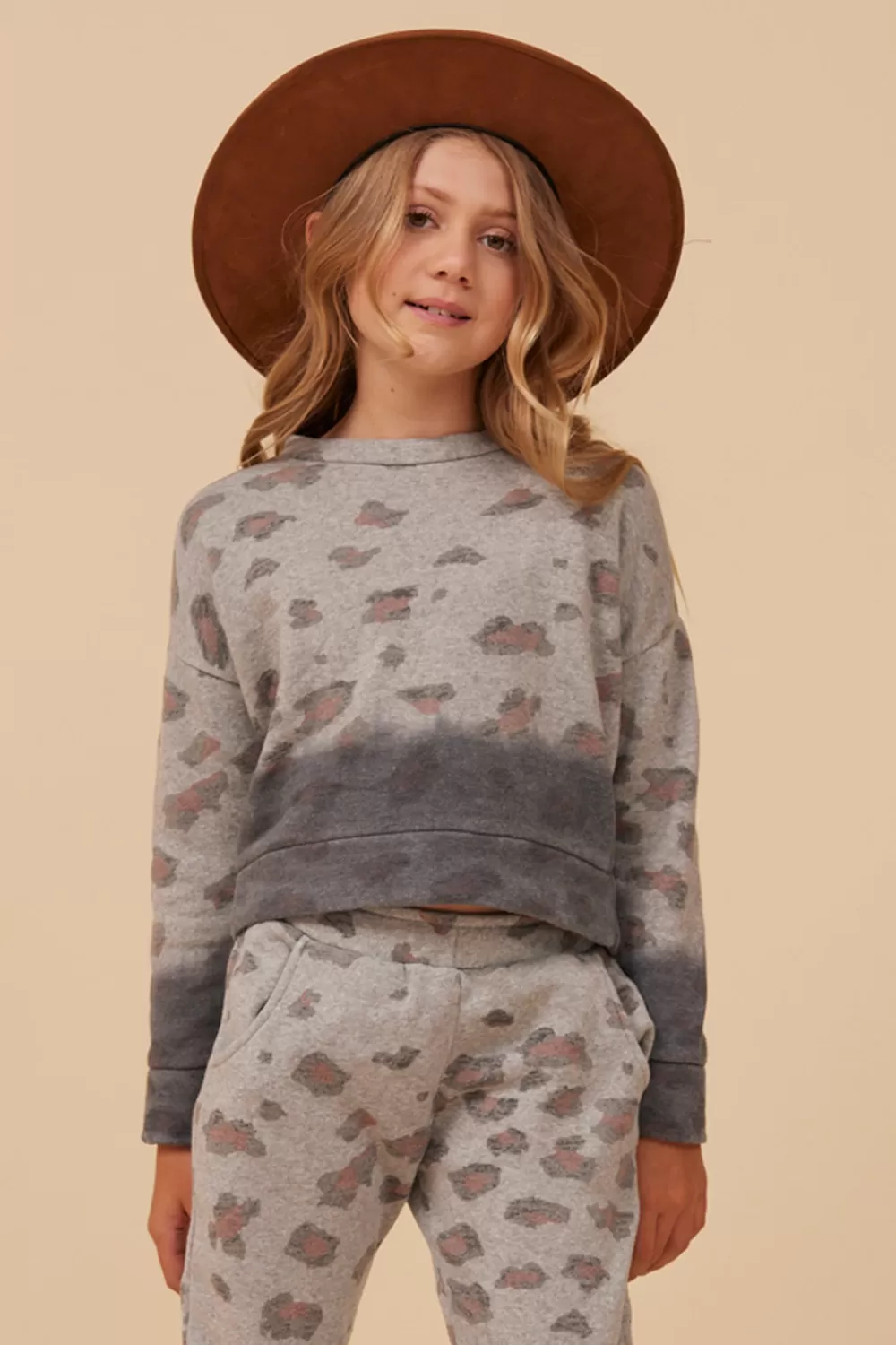 Kids Vintage Havana Large Leopard Print Dip Dye Crewneck