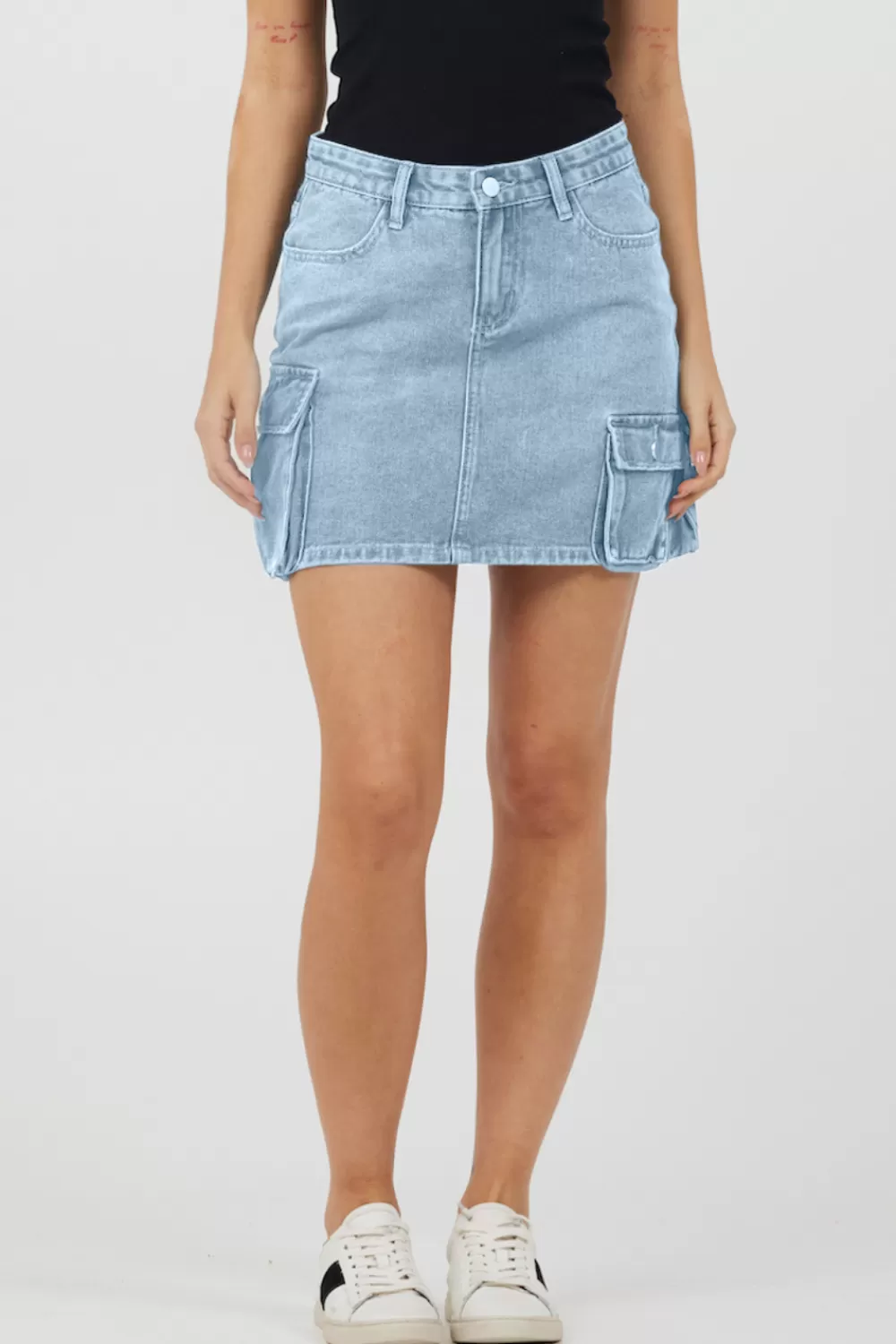 Vintage Havana Light Wash Denim Cargo Skirt