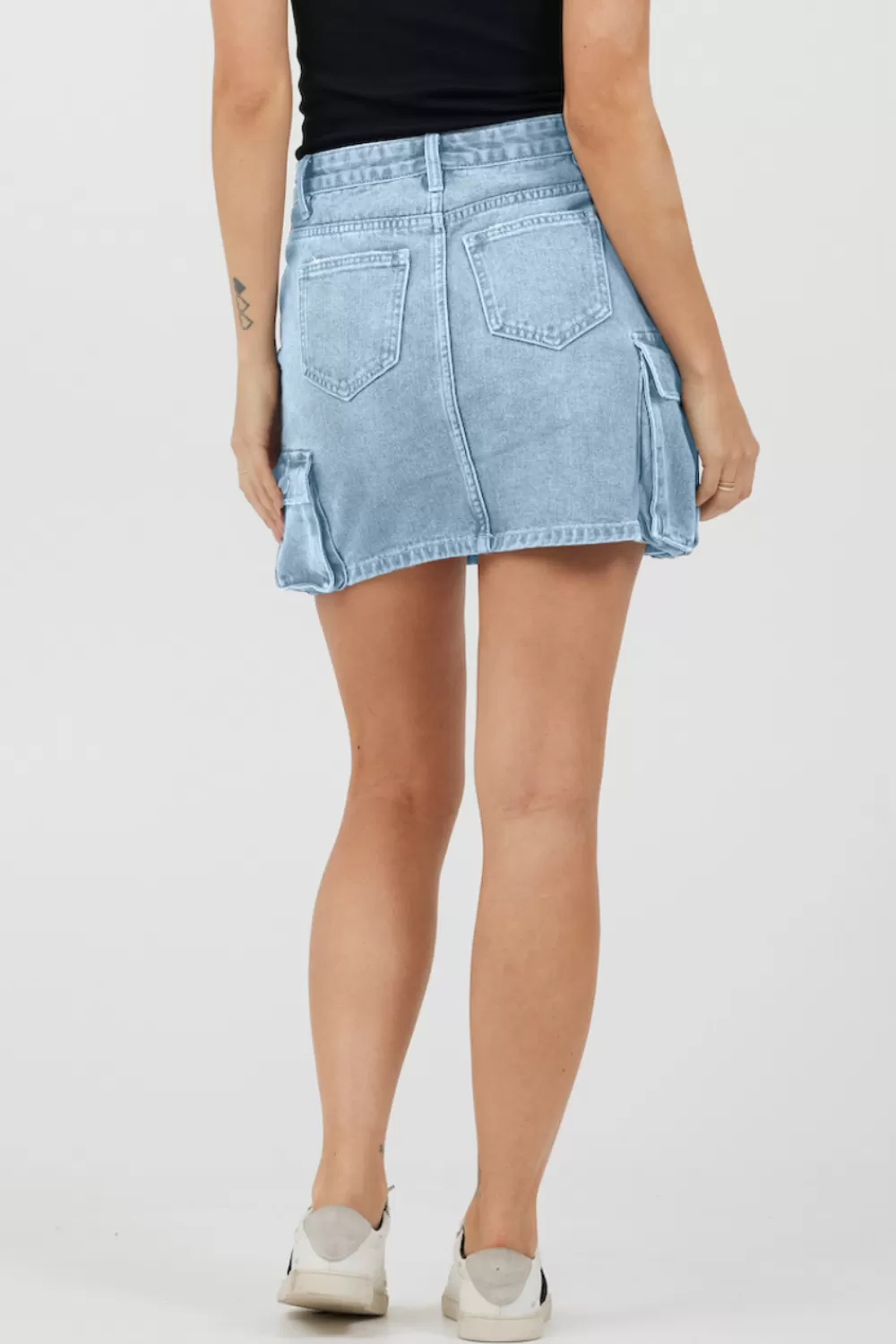 Vintage Havana Light Wash Denim Cargo Skirt