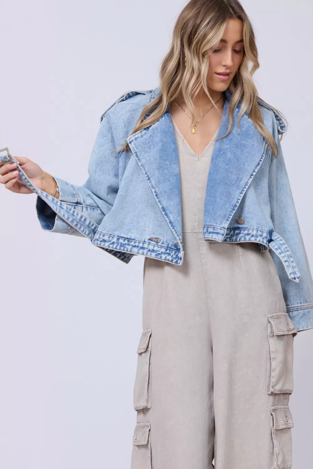 Vintage Havana Light Wash Denim Cropped Moto Jacket