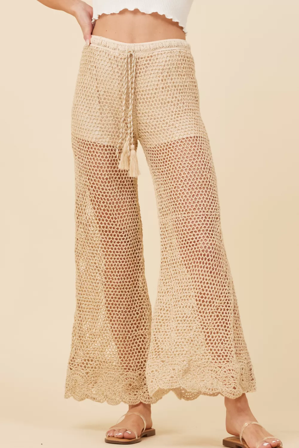 Vintage Havana Natural W/ Gold Lurex Crochet Scalloped Pants