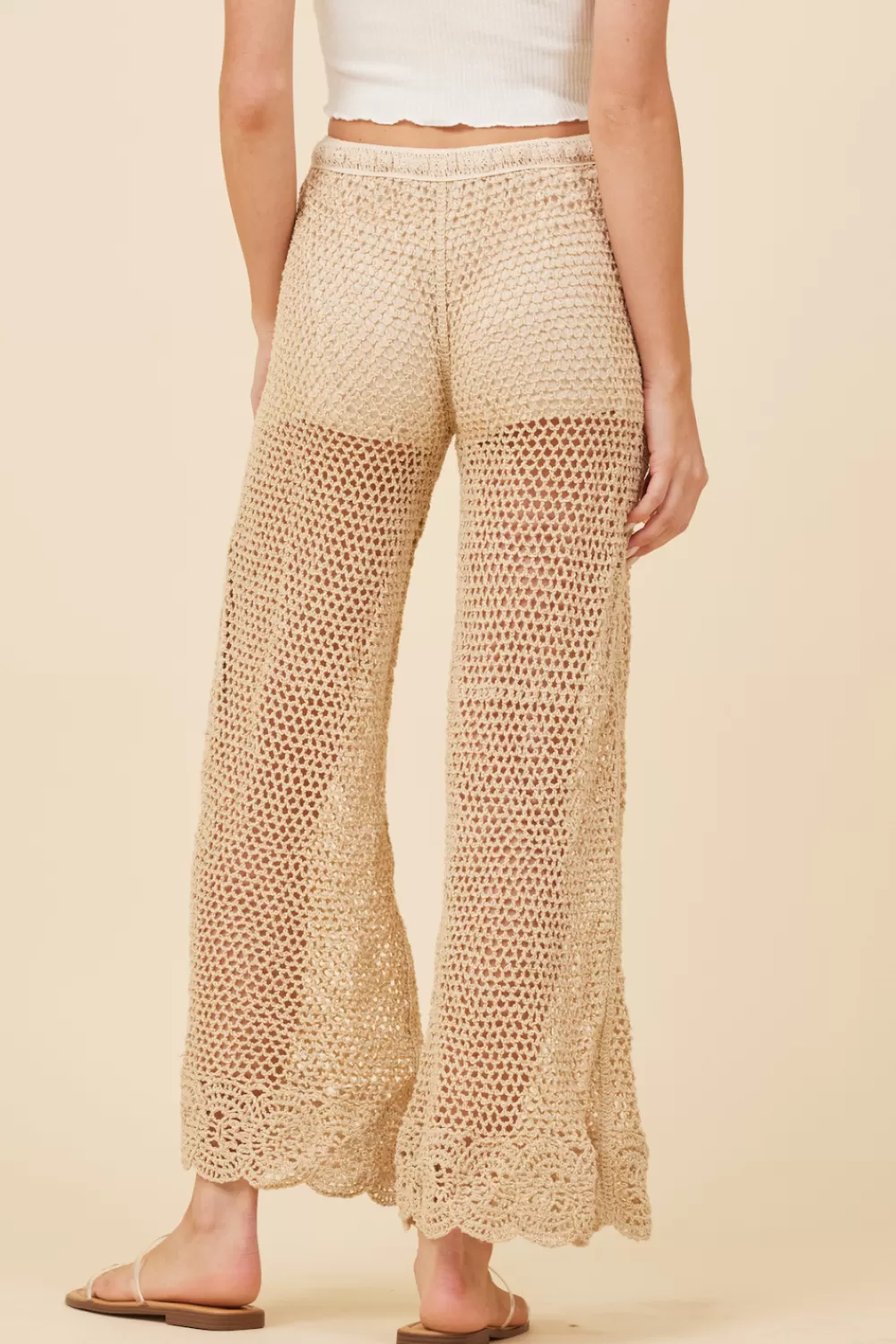 Vintage Havana Natural W/ Gold Lurex Crochet Scalloped Pants