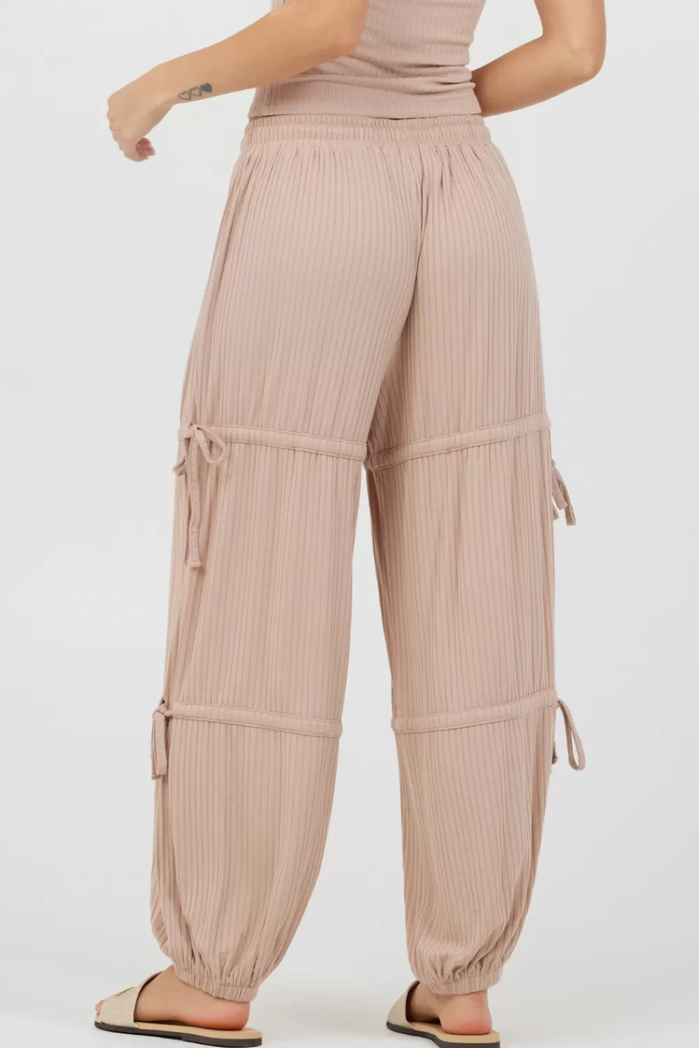Vintage Havana Nude Wide Rib Loose Fit Tie Pants
