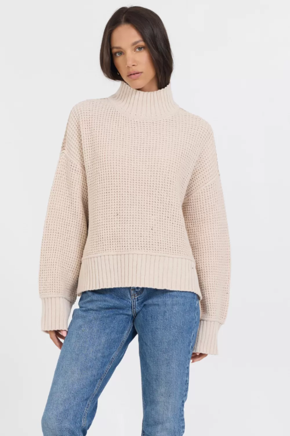 Vintage Havana Oatmeal/Brown Sugar Combo Mockneck Two Tone Sweater