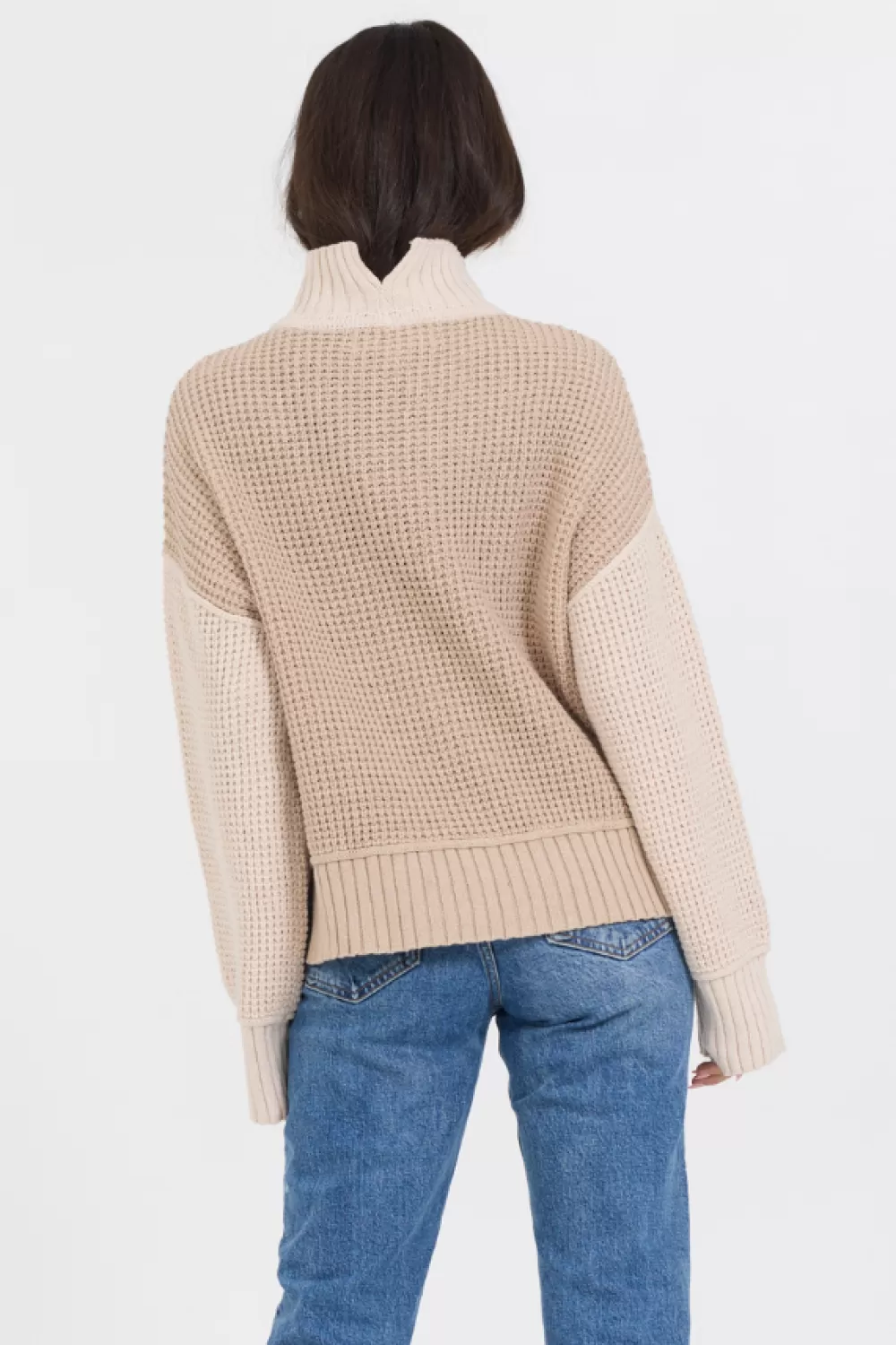 Vintage Havana Oatmeal/Brown Sugar Combo Mockneck Two Tone Sweater