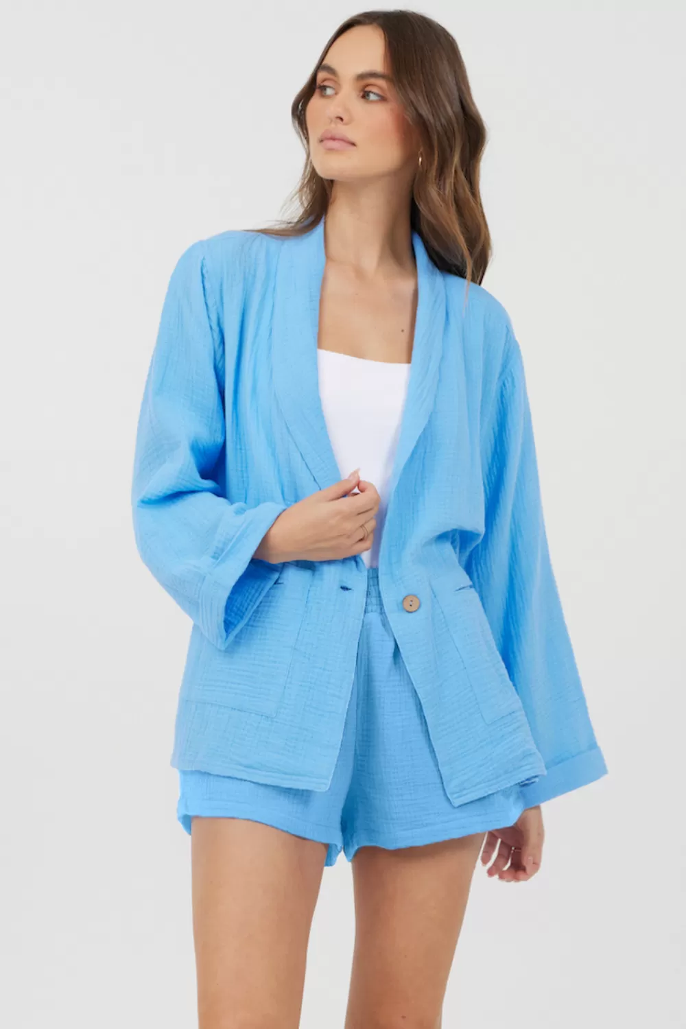 Vintage Havana Ocean Blue Washed Gauze Blazer