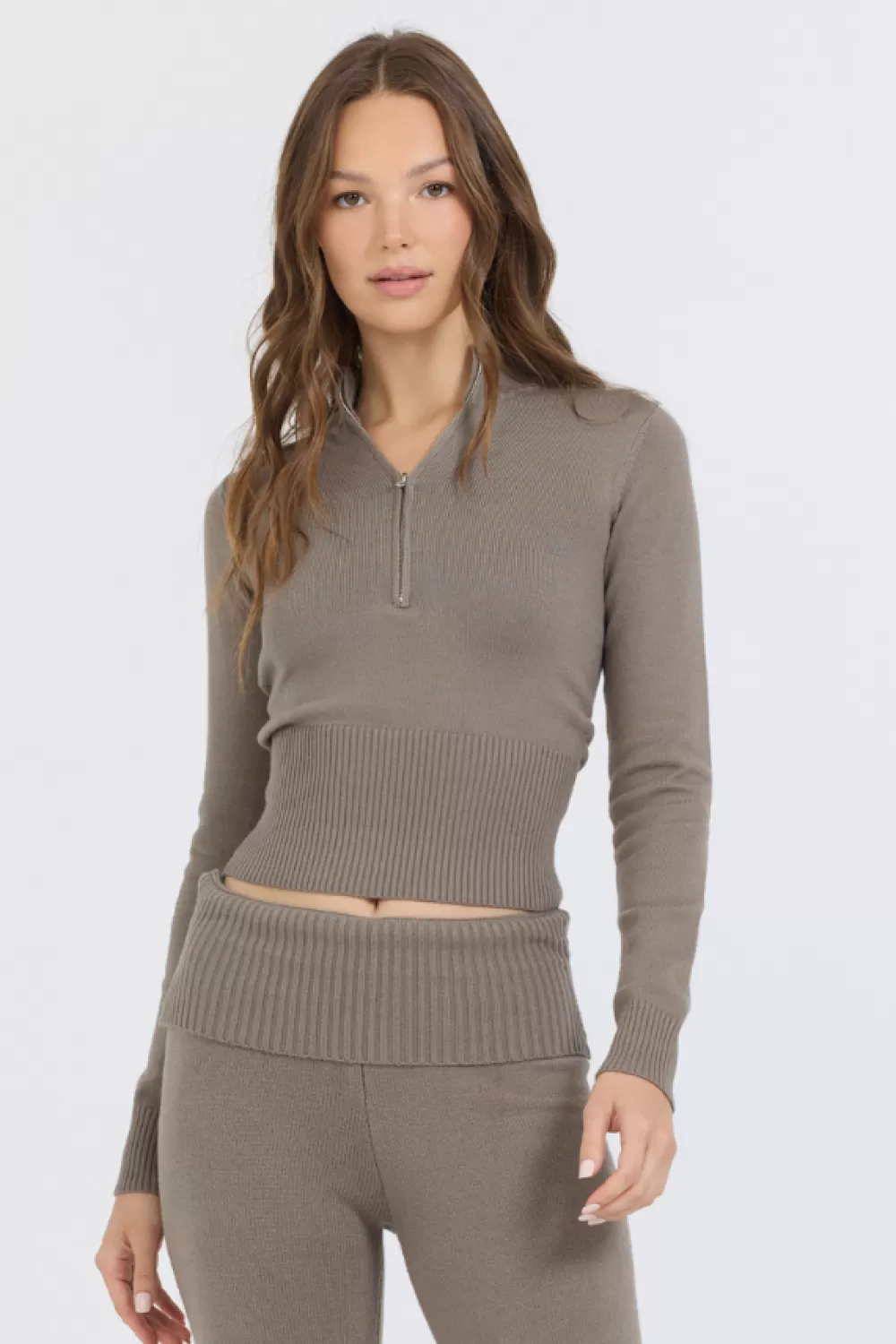 Vintage Havana Olive Grey Slim Fit Knit Quarter Zip