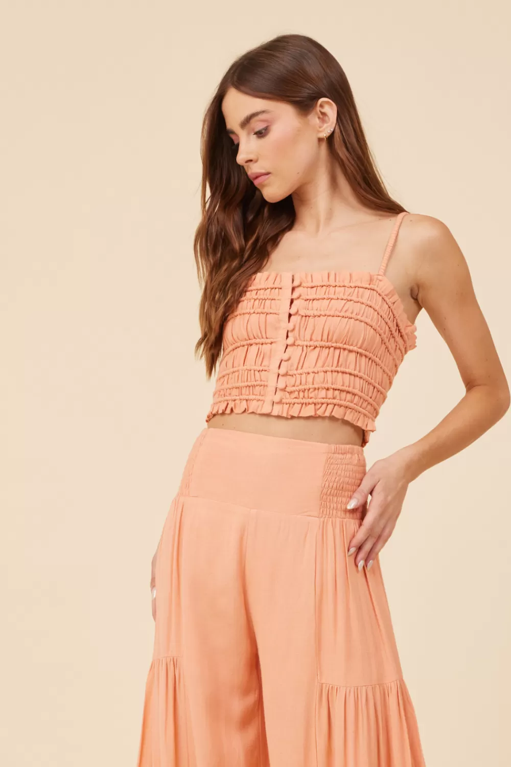 Vintage Havana Peach Cotton Voille Front Button Tank