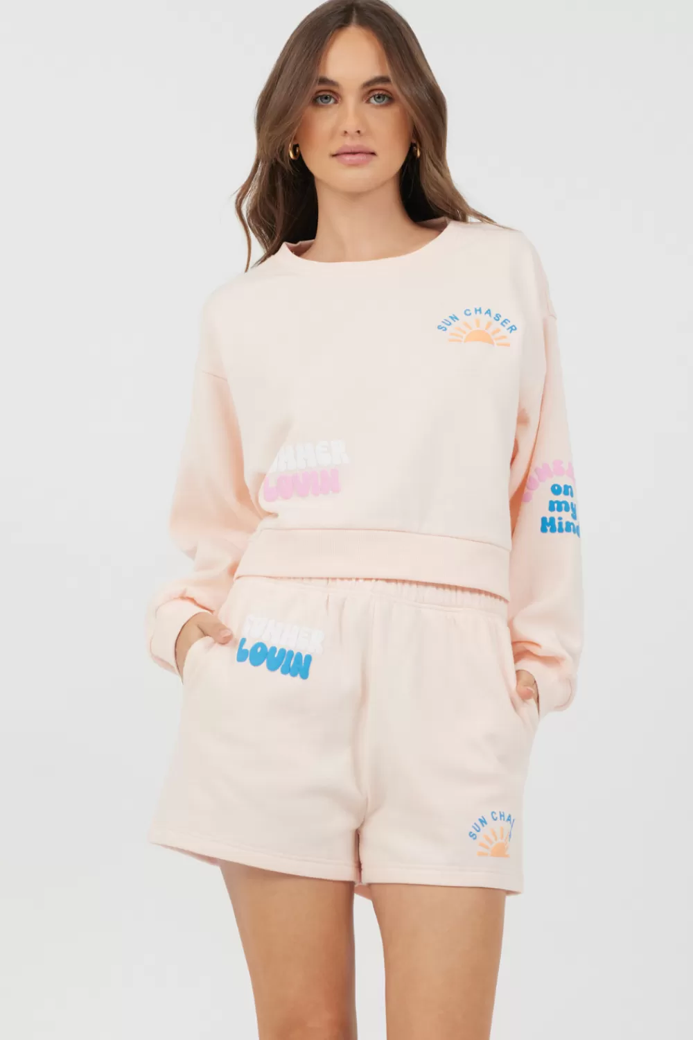 Vintage Havana Peach Parfait W/ Multi Puff Print Surf Wash Crewneck