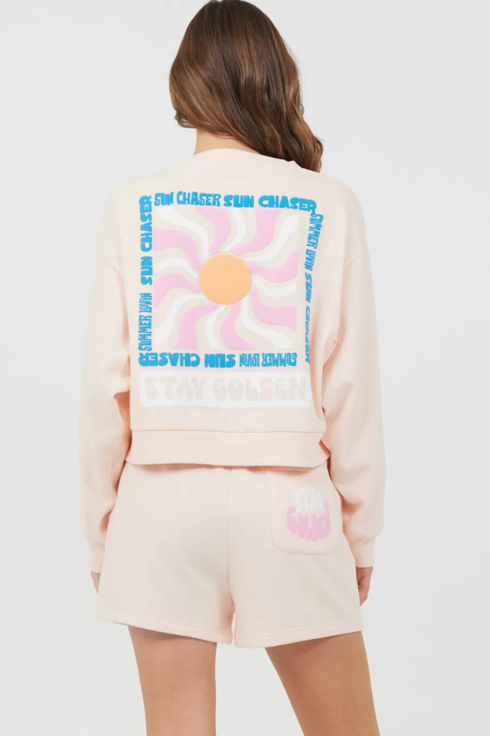 Vintage Havana Peach Parfait W/ Multi Puff Print Surf Wash Crewneck