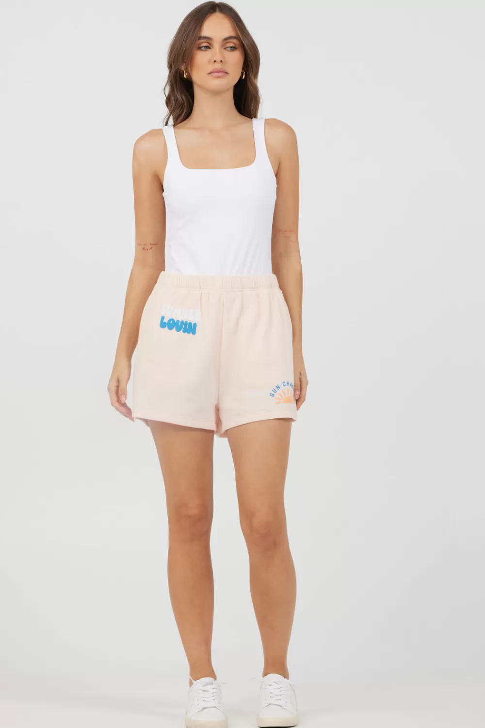 Vintage Havana Peach Parfait W/ Multi Puff "Sunchaser" Surf Wash Shorts