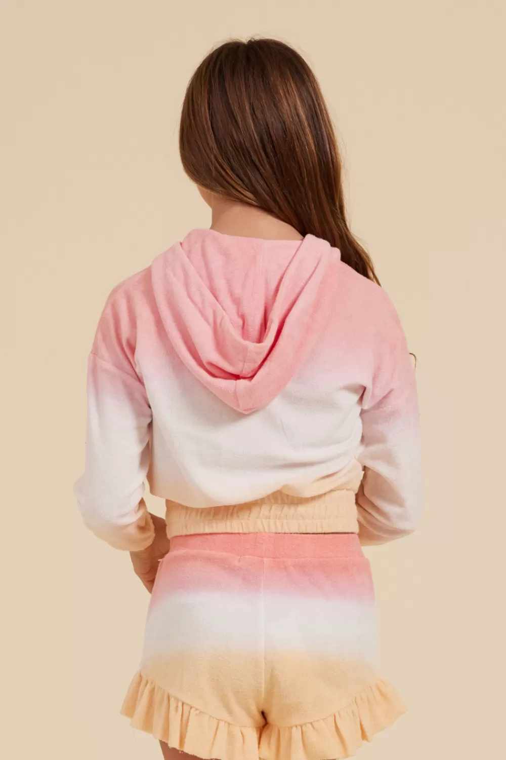 Kids Vintage Havana Pink/White/Orange Tie Dye Terry Cloth Elastic Bottom Hoodie