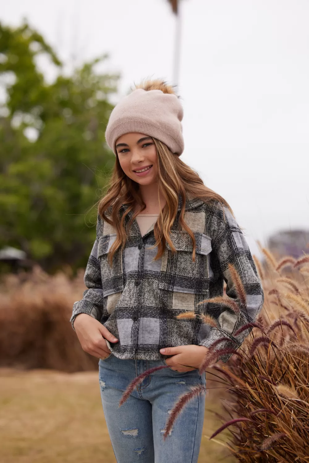 Kids Vintage Havana Plaid Shacket W/ Star Applique