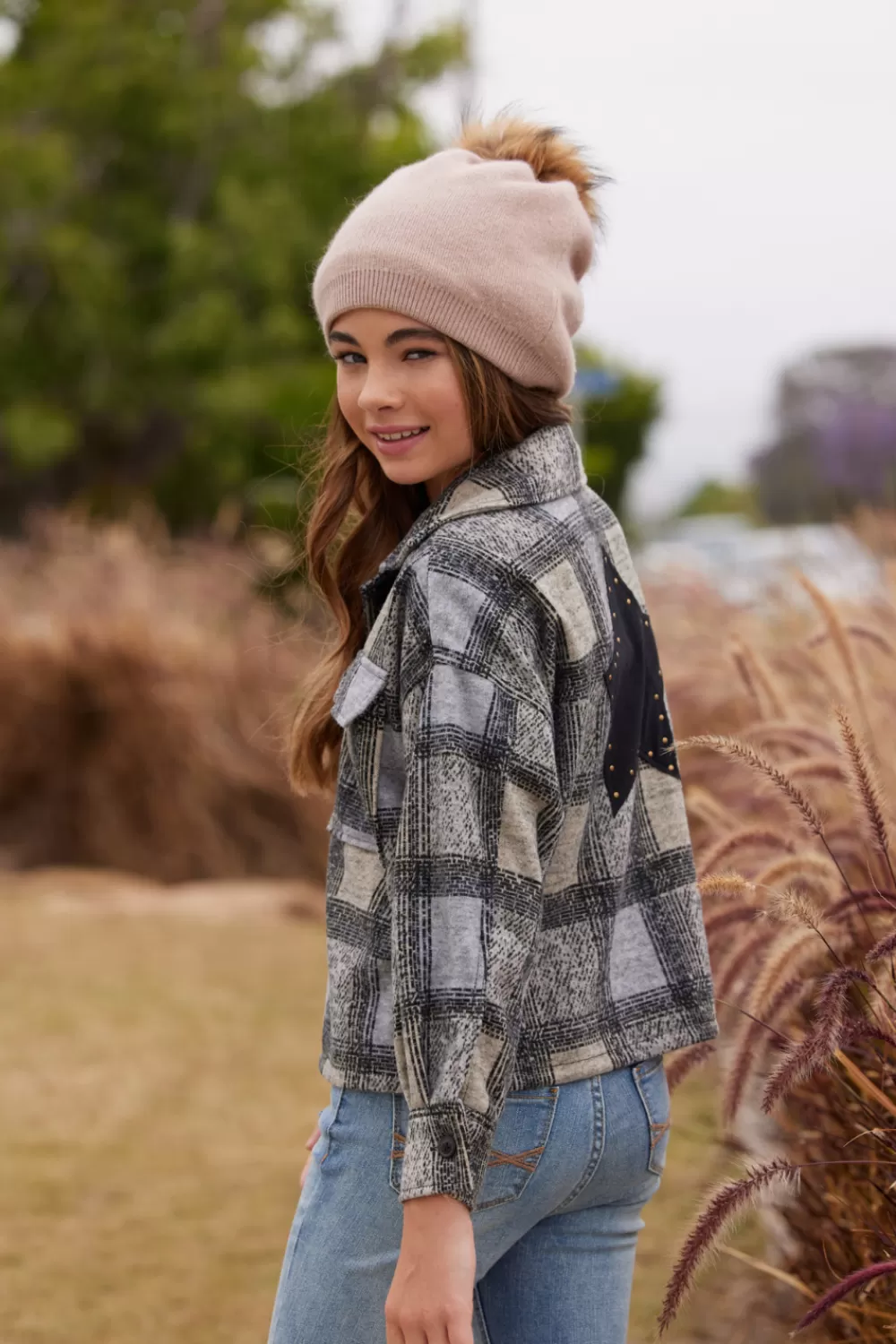 Kids Vintage Havana Plaid Shacket W/ Star Applique