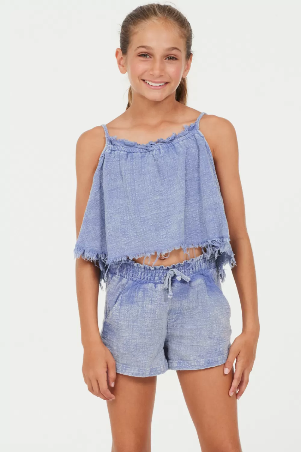 Kids Vintage Havana Plush Blue Washed Texture Flow Tank