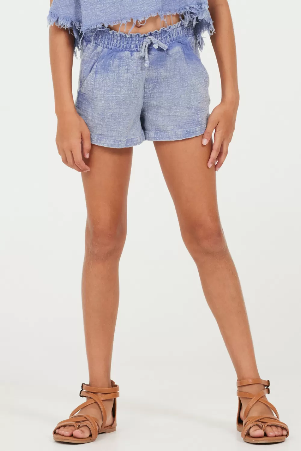 Kids Vintage Havana Plush Blue Washed Texture Shorts