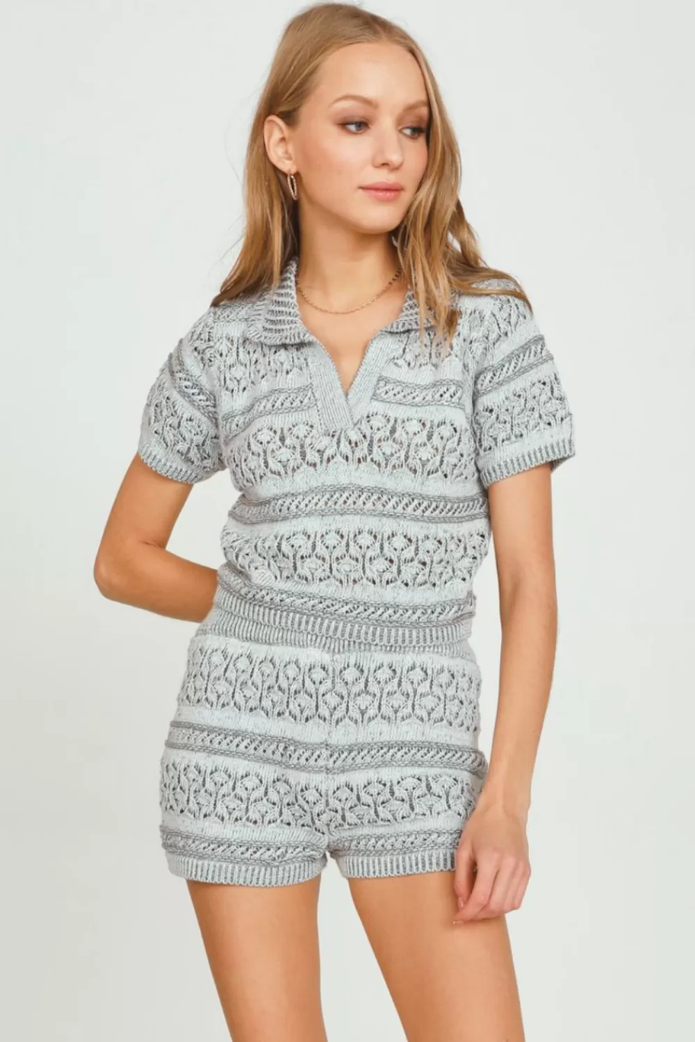 Vintage Havana Primrose Grey Short Sleeve Knit Polo