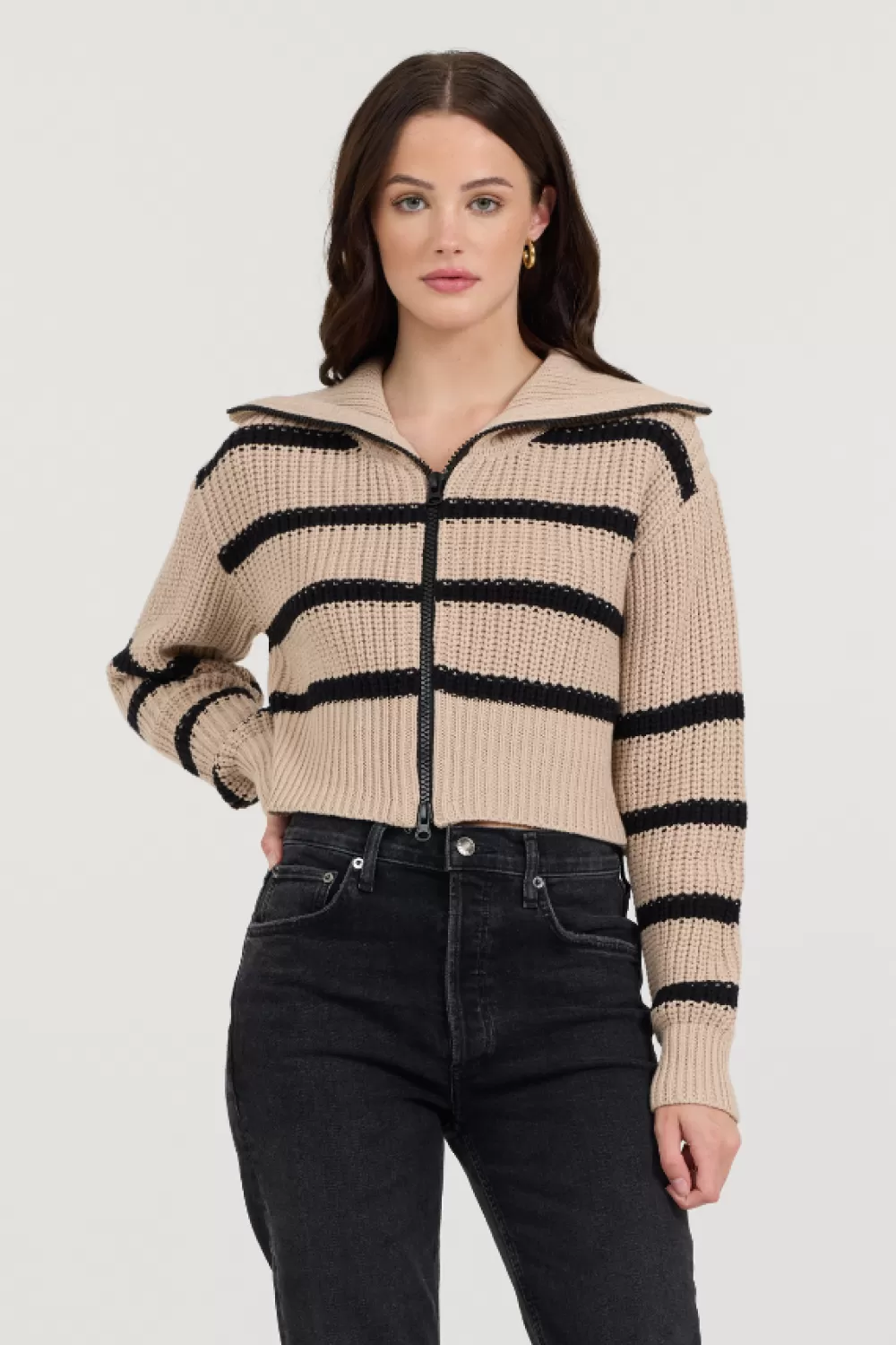 Vintage Havana Puddle W/ Black Stripe Double Zip Sweater