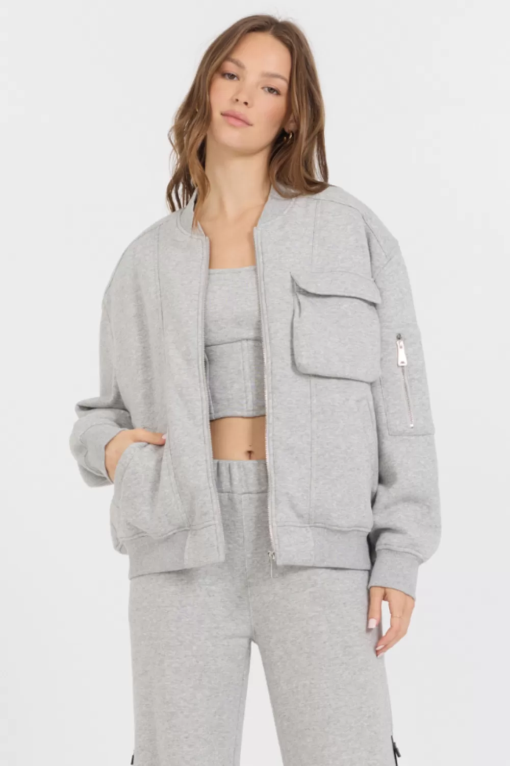 Vintage Havana Pure Grey Contrast Black Zipper Bomber