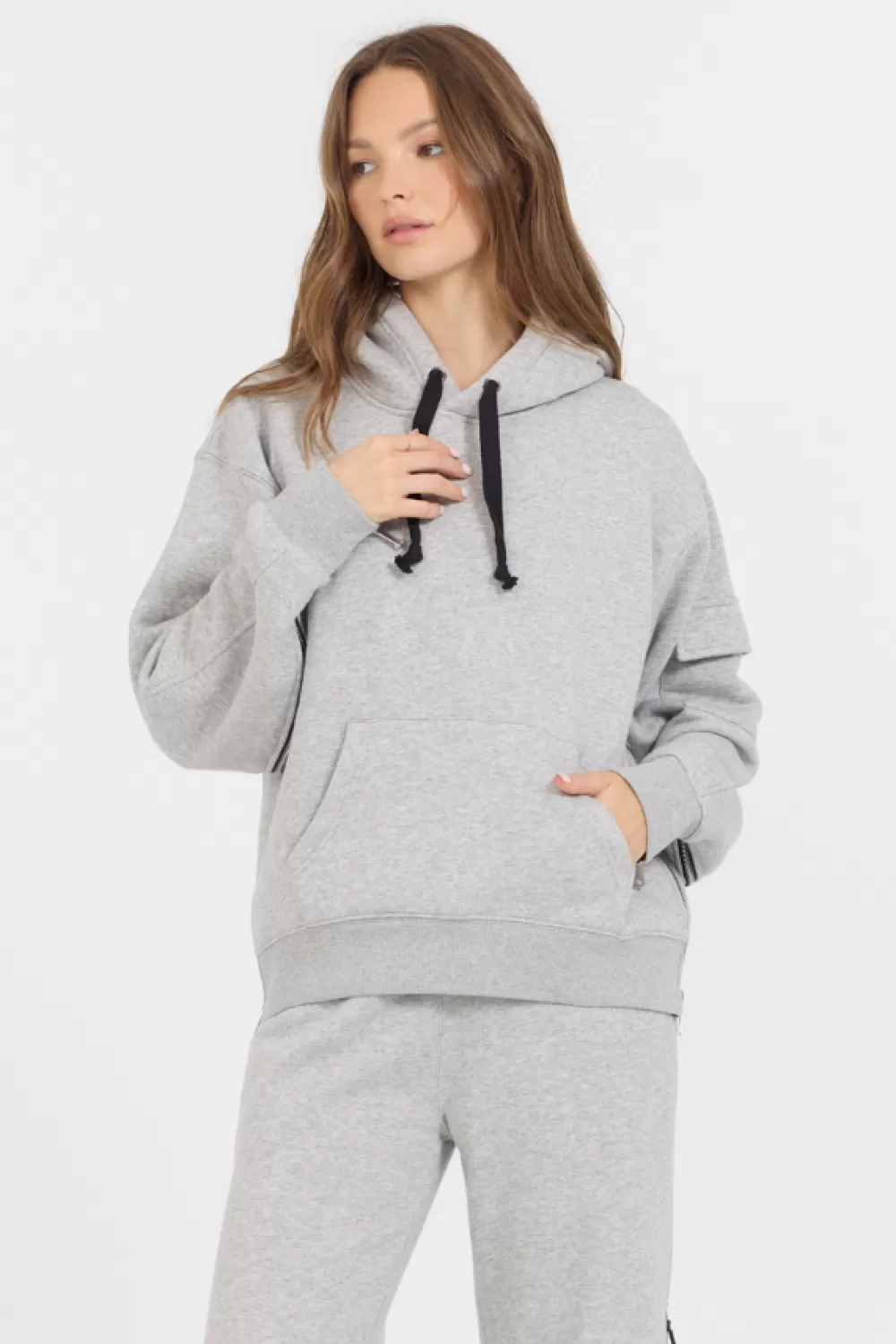 Vintage Havana Pure Grey Contrast Black Zipper Hoodie