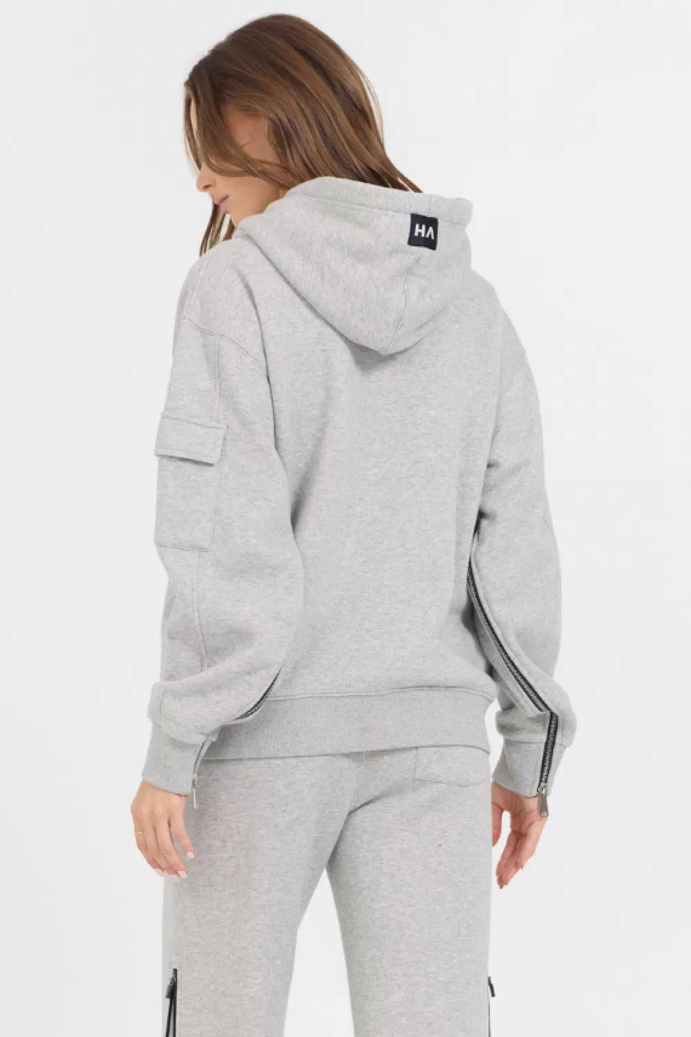 Vintage Havana Pure Grey Contrast Black Zipper Hoodie