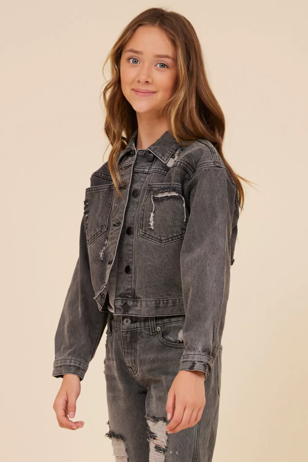 Kids Vintage Havana RHINESTONE FRINGE BLACK DENIM JACKET