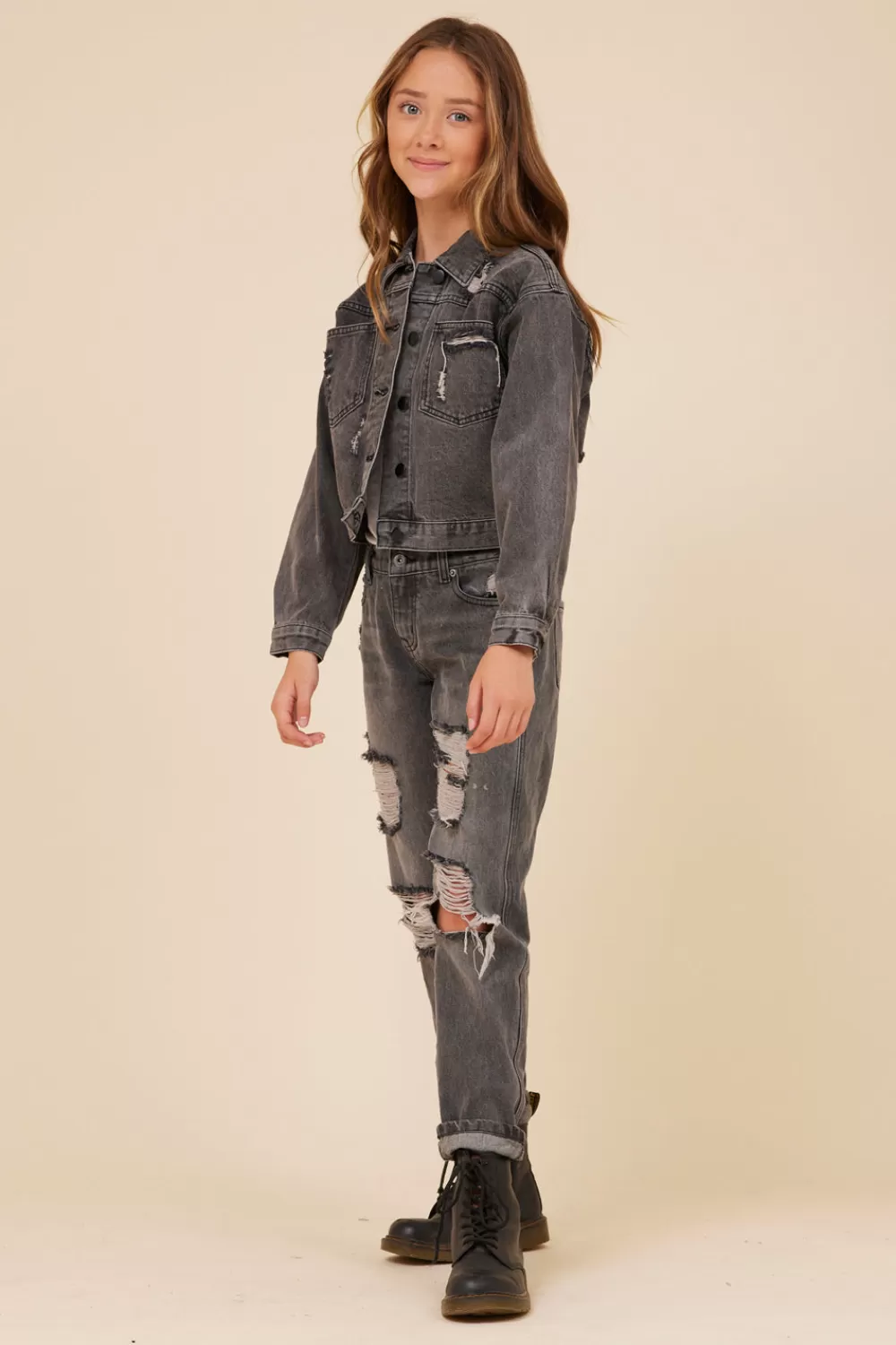 Kids Vintage Havana RHINESTONE FRINGE BLACK DENIM JACKET